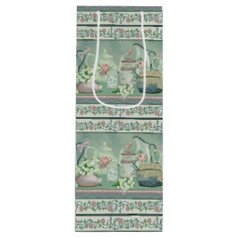 ヴィンテージティール（緑がかった色）ティー&バラワイン抱き枕 ワインギフトバッグ