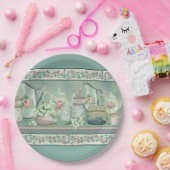 ヴィンテージティール（緑がかった色）ティー&バラ紙プレート ペーパープレート (パーティー)