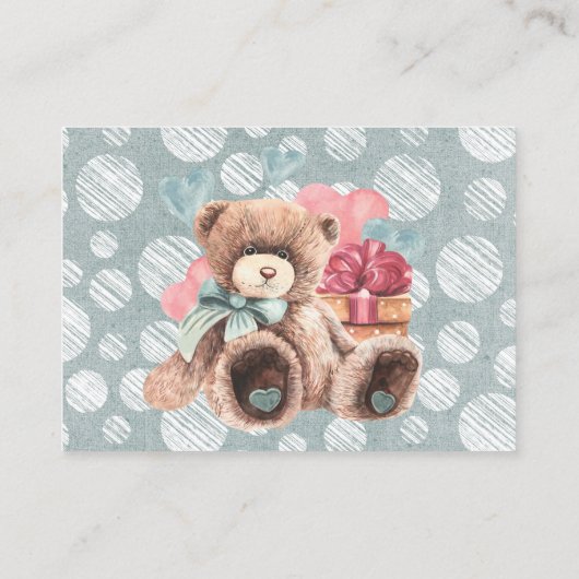 ヴィンテージティール（緑がかった色）トラックテディベアブックベビー 名刺 (裏面)