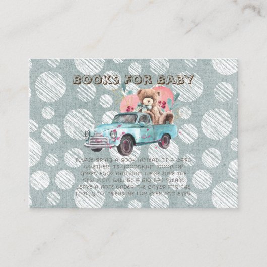 ヴィンテージティール（緑がかった色）トラックテディベアブックベビー 名刺 (正面)