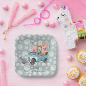 ヴィンテージティール（緑がかった色）トラックテディベア赤ちゃんシャワー ペーパープレート (パーティー)