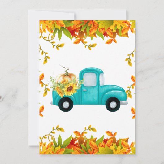 ヴィンテージティール(緑がかった色)トラックパンプキンブライダルシャワー招待状 招待状 (裏面)