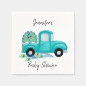 ヴィンテージティール(緑がかった色)トラックピーコックベビーシャワー スタンダードカクテルナプキン (正面)