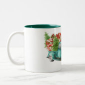 ヴィンテージティール（緑がかった色）トラックプレゼントクリスマスツリー ツートーンマグカップ (左)