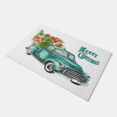 ヴィンテージティール（緑がかった色）トラックプレゼントクリスマスツリー ドアマット (アングル)