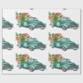 ヴィンテージティール(緑がかった色)トラックプレゼントクリスマスツリー ラッピングペーパー (フラット)