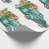 ヴィンテージティール(緑がかった色)トラックプレゼントクリスマスツリー ラッピングペーパー (角)