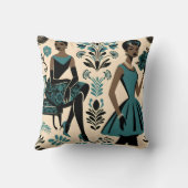 ヴィンテージティール(緑がかった色)ドレスファッションイラストレーション クッション (裏面)