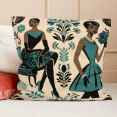 ヴィンテージティール(緑がかった色)ドレスファッションイラストレーション クッション