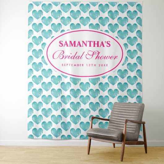 ヴィンテージティール(緑がかった色)ハートブライダルシャワー背景 タペストリー (インサイチュ)