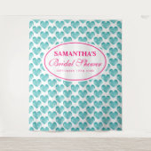 ヴィンテージティール(緑がかった色)ハートブライダルシャワー背景 タペストリー (正面)