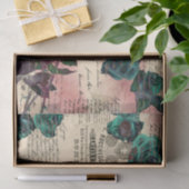 ヴィンテージティール(緑がかった色)バラスクリプトピンク赤面エフェメラティス 薄葉紙 (ギフト)