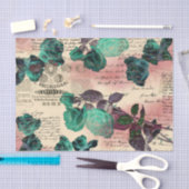 ヴィンテージティール(緑がかった色)バラスクリプトピンク赤面エフェメラティス 薄葉紙 (クラフト)