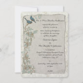 ヴィンテージティール(緑がかった色)バーズダマスク夕べ披露宴 招待状 (正面)