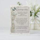 ヴィンテージティール(緑がかった色)バーズダマスク結婚式の情報カード エンクロージャーカード (スタンド正面)