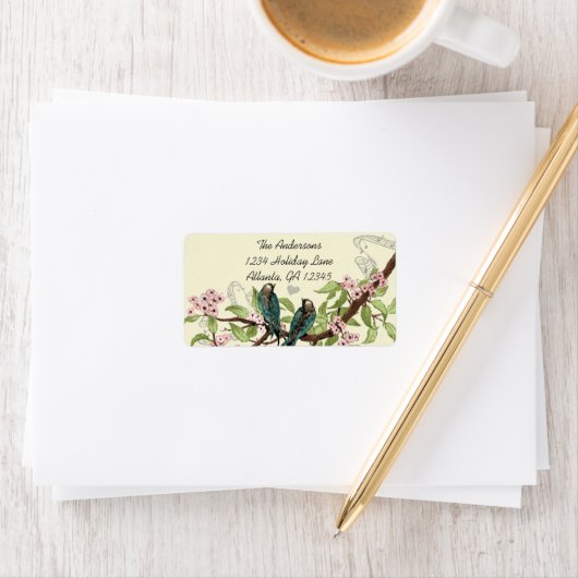 ヴィンテージティール(緑がかった色)バーズピンク開花枝ラベル ラベル (インサイチュ)