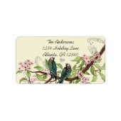 ヴィンテージティール(緑がかった色)バーズピンク開花枝ラベル ラベル (正面)