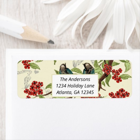 ヴィンテージティール(緑がかった色)バーズブルゴーニュフローラ春ツリー ラベル (インサイチュ)