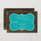 ヴィンテージティール(緑がかった色)バ素朴ーンウッドウェディングRSVPカード 出欠カード (正面/裏面)