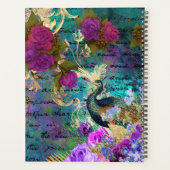 ヴィンテージティール(緑がかった色)、ピンク&金ゴールドフローラ孔雀 プランナー手帳 (裏面)