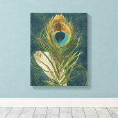 ヴィンテージティール(緑がかった色)ピーコックフェザー キャンバスプリント (インサイチュ (ウッドフロア))