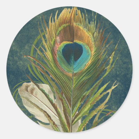 ヴィンテージティール（緑がかった色）ピーコックフェザー ラウンドシール (正面)