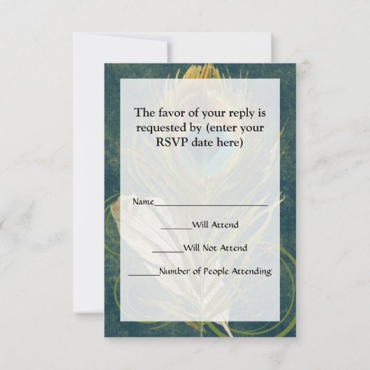 ヴィンテージティール（緑がかった色）ピーコックフェザー 出欠カード (裏面)