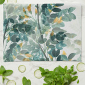 ヴィンテージティール(緑がかった色)フリー葉ジデザイン キッチンタオル (折り畳み)