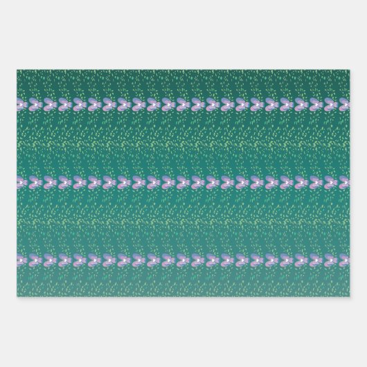 ヴィンテージティール(緑がかった色)フローラの壁紙パターン ラッピングペーパーシート (正面)