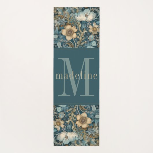 ヴィンテージティール（緑がかった色）フローラウィリアム・モリスモノグラム ヨガマット (裏面)