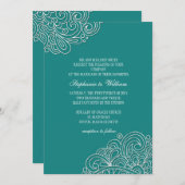ヴィンテージティール（緑がかった色）フローラスワール結婚式招待状 招待状 (正面/裏面)