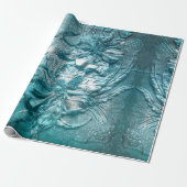 ヴィンテージティール(緑がかった色)フローラモチーフ模様グリッタースパークル ラッピングペーパー (アンロールド)