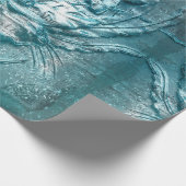 ヴィンテージティール(緑がかった色)フローラモチーフ模様グリッタースパークル ラッピングペーパー (角)