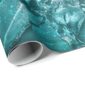 ヴィンテージティール(緑がかった色)フローラモチーフ模様グリッタースパークル ラッピングペーパー (ロールコーナー)