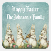 ヴィンテージティール(緑がかった色)ブルーおもしろいイースターウサギと卵 スクエアシール (正面)