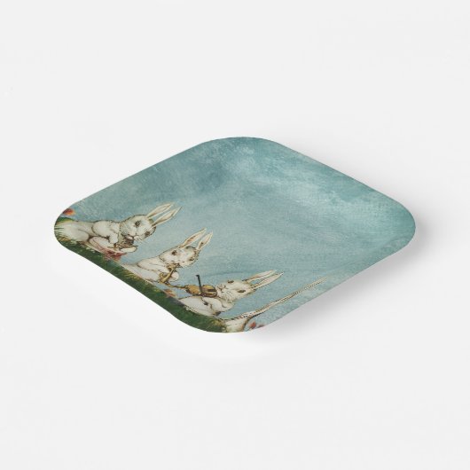 ヴィンテージティール(緑がかった色)ブルーおもしろいイースターウサギと卵 ペーパープレート (傾斜あり)