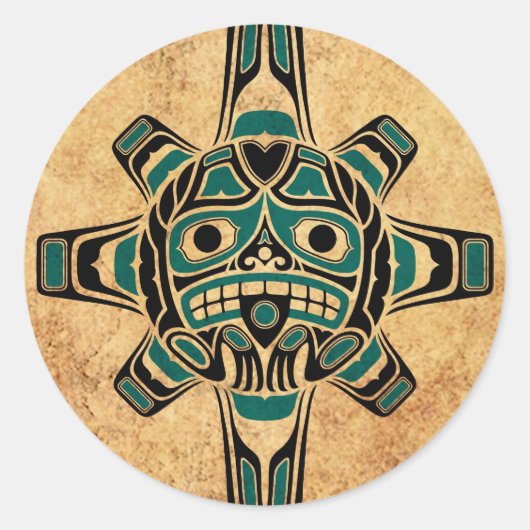 ヴィンテージティール(緑がかった色)ブルーハイダサンマスク ラウンドシール (正面)