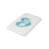 ヴィンテージティール（緑がかった色）ブルーハートデザインモノグラム風呂マット バスマット (アングル)