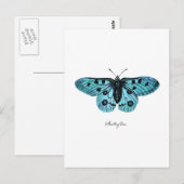 ヴィンテージティール(緑がかった色)ブルーバタフライイラストレーション- 1800s ポストカード (正面/裏面)