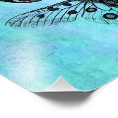 ヴィンテージティール（緑がかった色）ブルーバタフライスケッチ – 蝶 フォトプリント            (角)