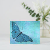 ヴィンテージティール（緑がかった色）ブルーバタフライ1800sイラストレーション ポストカード (スタンド正面)