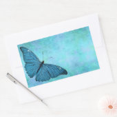 ヴィンテージティール(緑がかった色)ブルーバタフライ1800sイラストレーション 長方形シール (封筒)