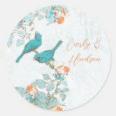 ヴィンテージティール(緑がかった色)ブルーバードテラコッタコーラル結婚ズ ラウンドシール (正面)