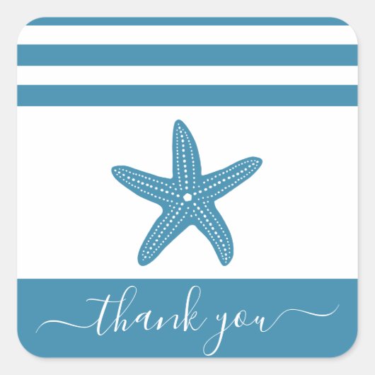 ヴィンテージティール(緑がかった色)ブルーヒトデのビーチ感謝していyou script スクエアシール (正面)