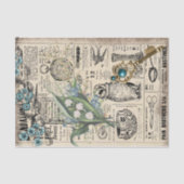 ヴィンテージティール（緑がかった色）ブルーフローラエフェメラデクページ紙 薄葉紙 (正面)