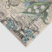 ヴィンテージティール（緑がかった色）ブルーフローラエフェメラデクページ紙 薄葉紙 (詳細)