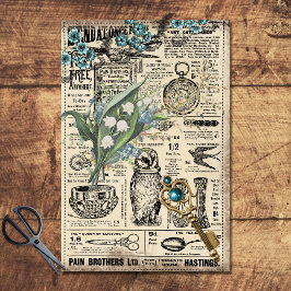 ヴィンテージティール（緑がかった色）ブルーフローラエフェメラデクページ紙 薄葉紙