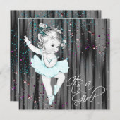 ヴィンテージティール（緑がかった色）ブルーベビーシャワー 招待状 (正面/裏面)