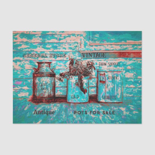 ヴィンテージティール（緑がかった色）ベージュエフ素朴エメラアートジュグ 薄葉紙 (正面)