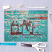 ヴィンテージティール（緑がかった色）ベージュエフ素朴エメラアートジュグ 薄葉紙 (クラフト)